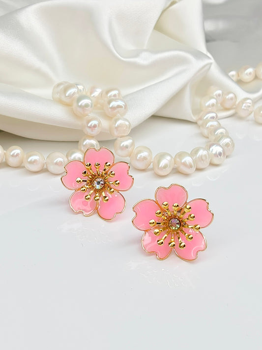 Cherry Blossom kukkanappikorvakorut pinkki