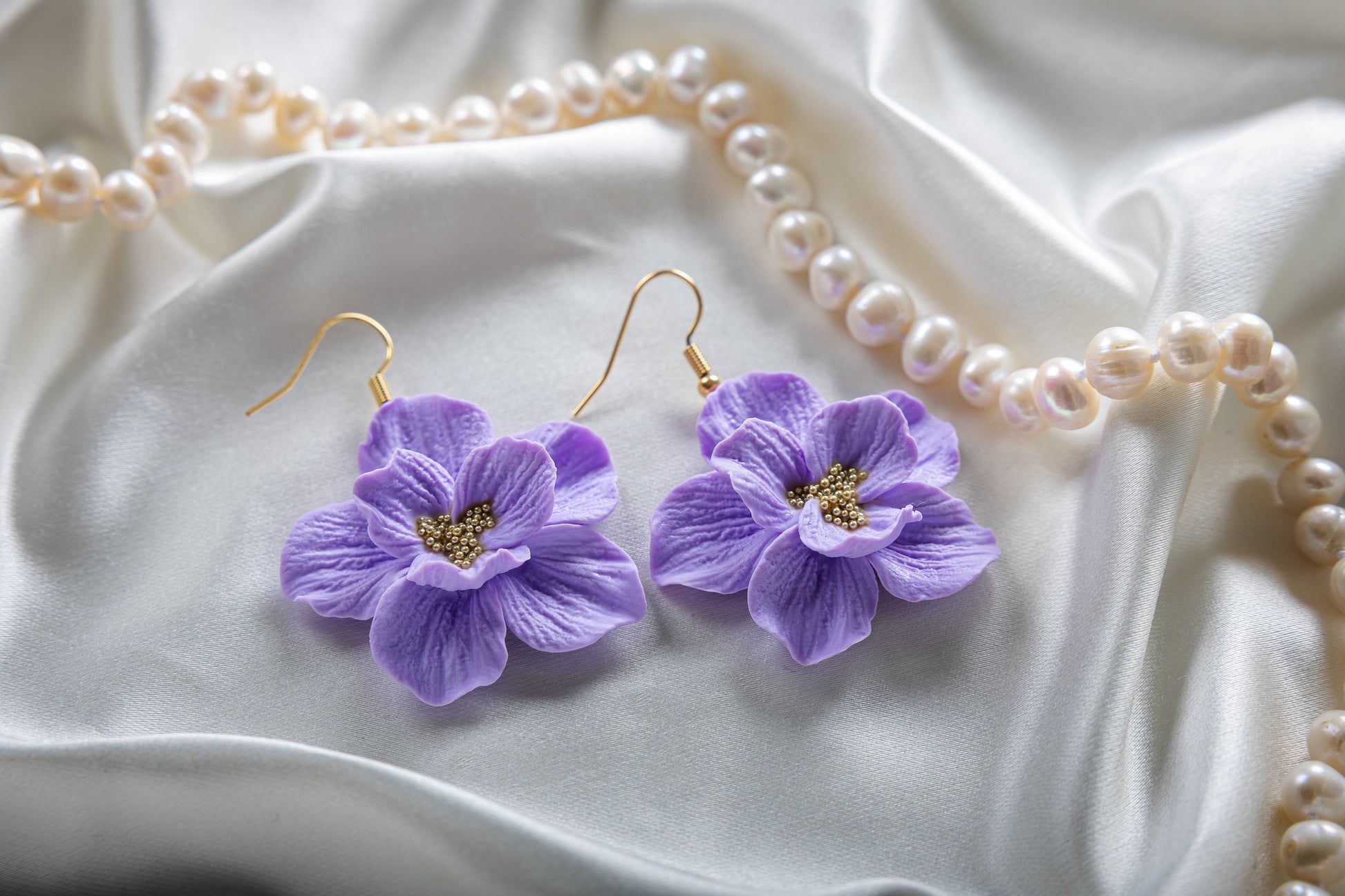 Käsintehdyt Blossom kukka korvakorut liila